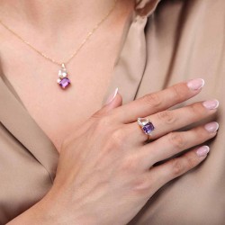 Pierścionek z ametystem, białym topazem i diamentami (R93893 Y D AM): 7 - zdjęcie: 6