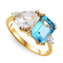 Pierścionek z niebieskim, białym topazem i diamentami (R93893 Y D BT): 14 - zdjęcie: 2