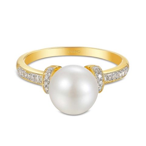 Pierścionek z perłą i diamentami