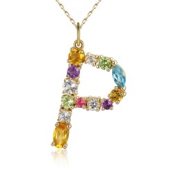 Zawieszka literka P z kolorowymi kamieniami (P83731 Y) - zdjęcie: 2