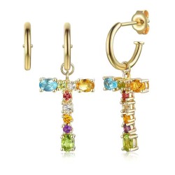 Kolczyki literka T z kamieniami naturalnymi (E85065 Y S) - zdjęcie: 2