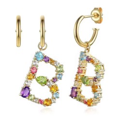 Kolczyki literka B z kamieniami naturalnymi (E85061 Y S) - zdjęcie: 2