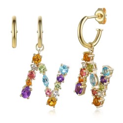 Kolczyki literka N z kamieniami naturalnymi (E84508 Y S) - zdjęcie: 2