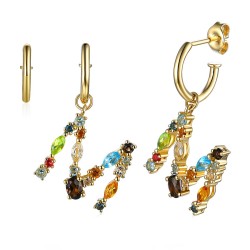 Kolczyki literka M z kamieniami naturalnymi (E81838 Y S) - zdjęcie: 2