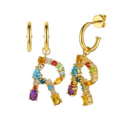 Kolczyki litera R z kamieniami półszlachetnymi  (E83445 Y S) - zdjęcie: 2