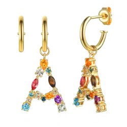 Kolczyki litera A z kamieniami półszlachetnymi  (E82576 Y S) - zdjęcie: 2