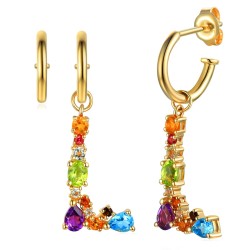 Kolczyki litera L z kamieniami półszlachetnymi  (E82573 Y S) - zdjęcie: 2