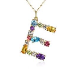 Zawieszka literka E z kolorowymi kamieniami (P83733 Y) - zdjęcie: 2