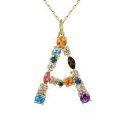 Zawieszka literka A z kolorowymi kamieniami (P82576 Y) - zdjęcie: 2