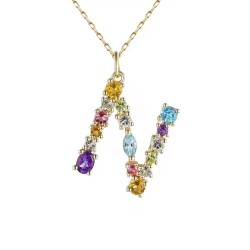 Zawieszka literka N z kolorowymi kamieniami (P84508 Y) - zdjęcie: 2
