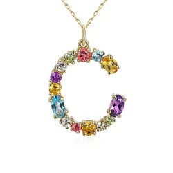 Zawieszka literka C z kolorowymi kamieniami (P85062 Y) - zdjęcie: 2