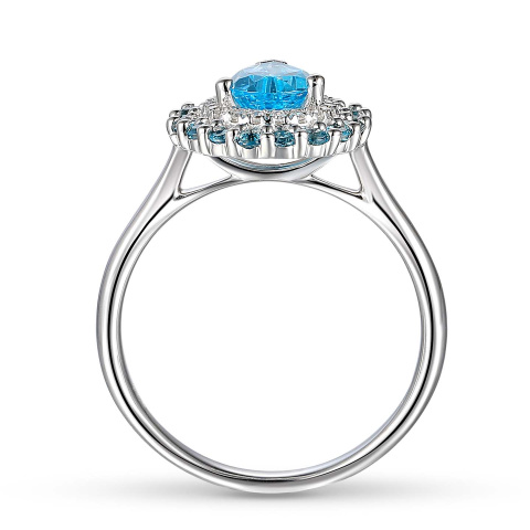 Pierścionek z niebieskimi topazami i diamentami (R90190 W BT)