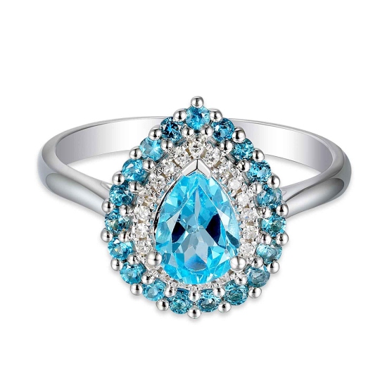 Pierścionek z niebieskimi topazami i diamentami (R90190 W BT): 10