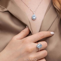 Pierścionek z niebieskimi topazami i diamentami (R90190 W BT): 10 - zdjęcie: 3