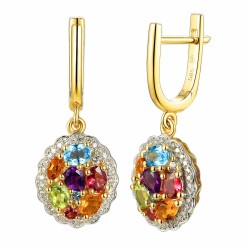 Kolczyki z kolorowymi kamieniami i diamentami (E88482 Y A) - zdjęcie: 2