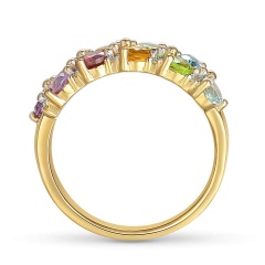 Pierścionek z kolorowymi kamieniami i diamentami (R88479 Y)