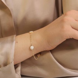 Bransoletka złota z kółeczkami z masy perłowej (B11018 Y WMP) - zdjęcie: 3