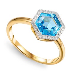 Pierścionek z niebieskim topazem i diamentami (R84152 Y BT): 15 - zdjęcie: 2