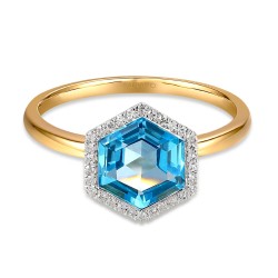 Pierścionek z niebieskim topazem i diamentami (R84152 Y BT): 15 - zdjęcie: 4