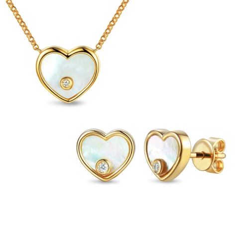 Komplet biżuterii z masa perłową i diamentami (Komplet E82415 N09547)