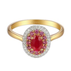 Pierścionek z rubinem, rodolitami i diamentami (R90189 Y RU): 10 - zdjęcie: 4
