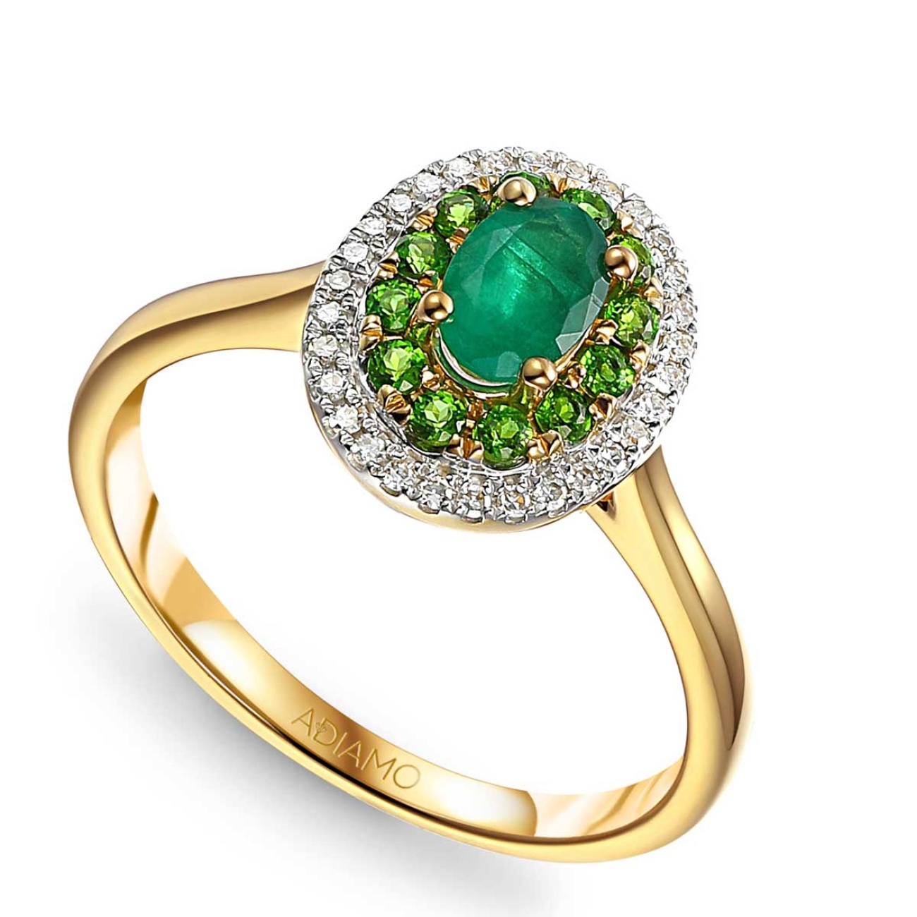 Pierścionek ze szmaragdem, diopsydami i diamentami (R90189 Y EM): 10