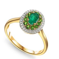 Pierścionek ze szmaragdem, diopsydami i diamentami (R90189 Y EM): 10 - zdjęcie: 2