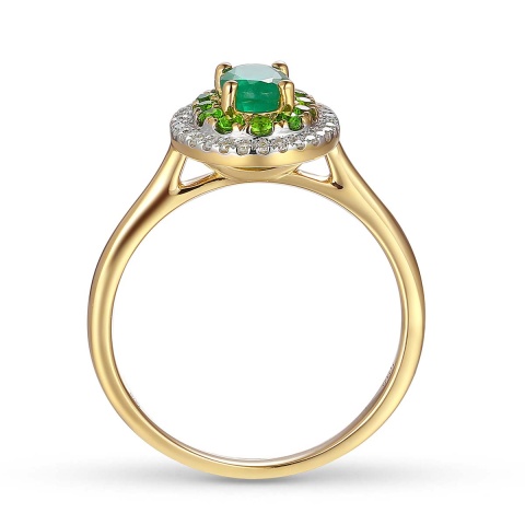 Pierścionek ze szmaragdem, diopsydami i diamentami (R90189 Y EM)