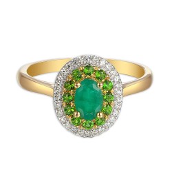 Pierścionek ze szmaragdem, diopsydami i diamentami (R90189 Y EM): 10 - zdjęcie: 4