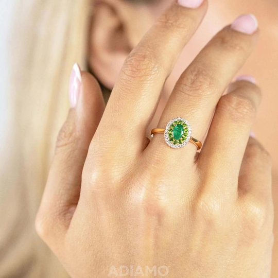 Pierścionek ze szmaragdem, diopsydami i diamentami (R90189 Y EM): 10