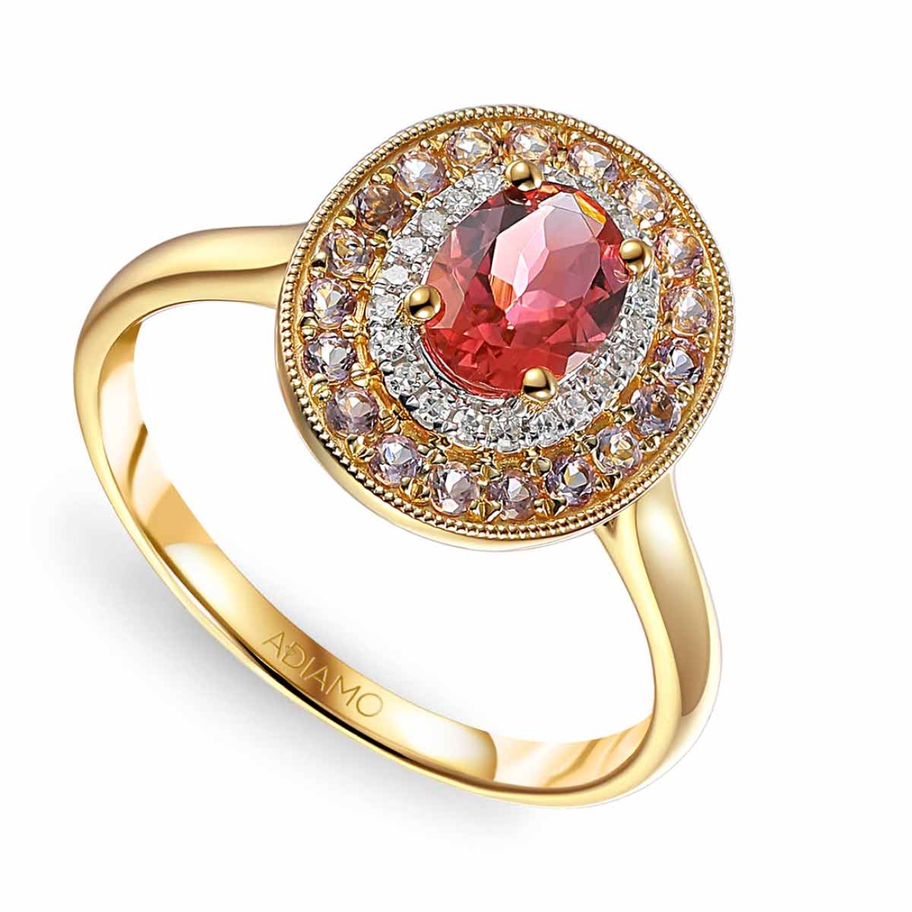 Pierścionek z turmalinem, różowymi ametystami i diamentami (R90187 Y PTM): 22