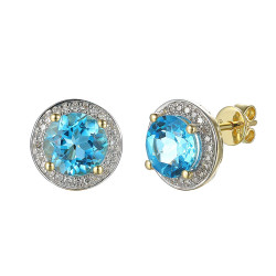 Kolczyki z niebieskim topazem i diamentami (E75601 Y S BT) - zdjęcie: 2