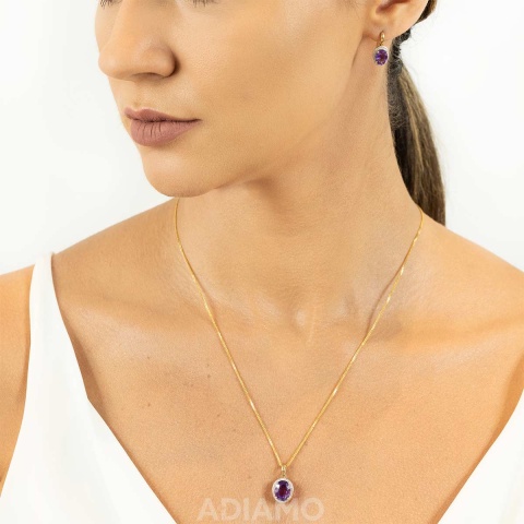 Zawieszka z ametystem i diamentami (P62898 Y D AM)