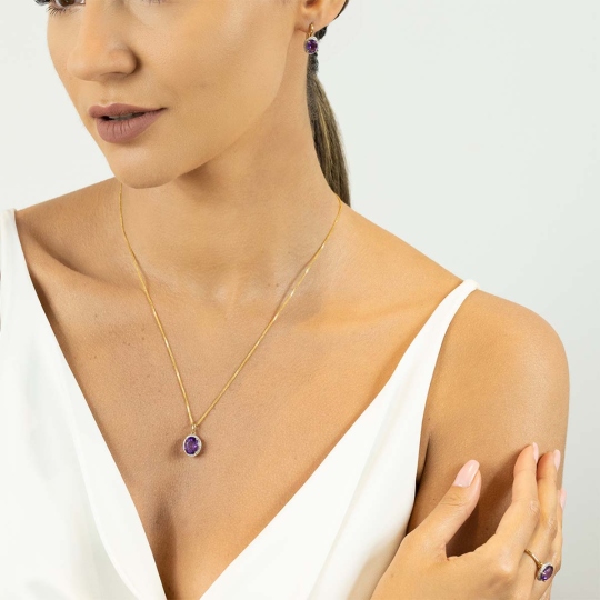 Zawieszka z ametystem i diamentami (P62898 Y D AM)