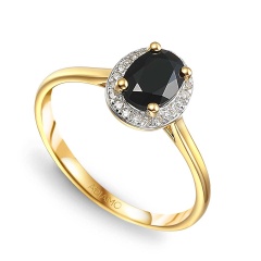 Pierścionek z czarnym agatem i diamentami (R62898 Y M BAG)