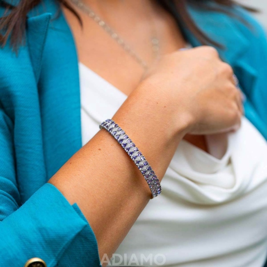 Bransoletka tenisowa z tanzanitami i diamentami (B08948 W T)