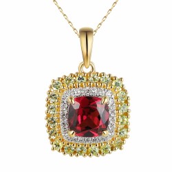 Zawieszka z rodolitem, perydotami i diamentami (P90183 Y RH) - zdjęcie: 2