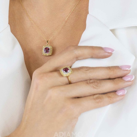 Zawieszka z rodolitem, perydotami i diamentami (P90183 Y RH)