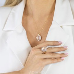 Pierścionek z różowym kwarcem i diamentami (R28935 Y RQ): 16 - zdjęcie: 4