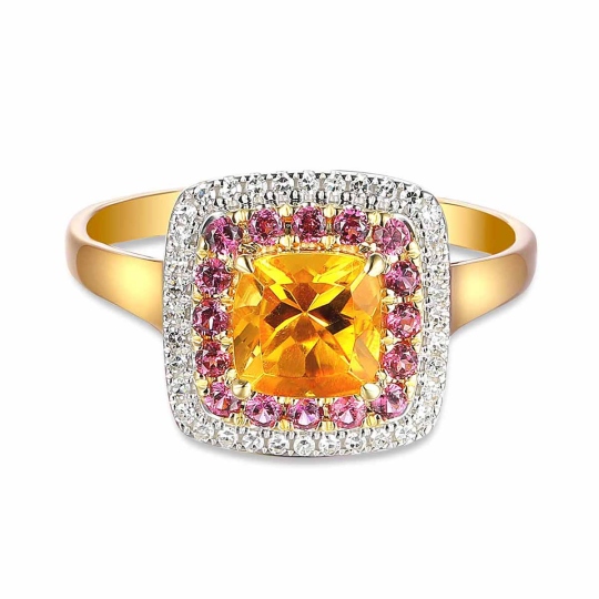 Pierścionek z cytrynem, rodolitami i diamentami (R90182 Y CT): 18