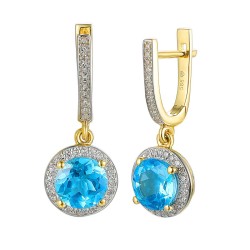 Kolczyki z niebieskimi topazami i diamentami (E75601 Y A BT) - zdjęcie: 2
