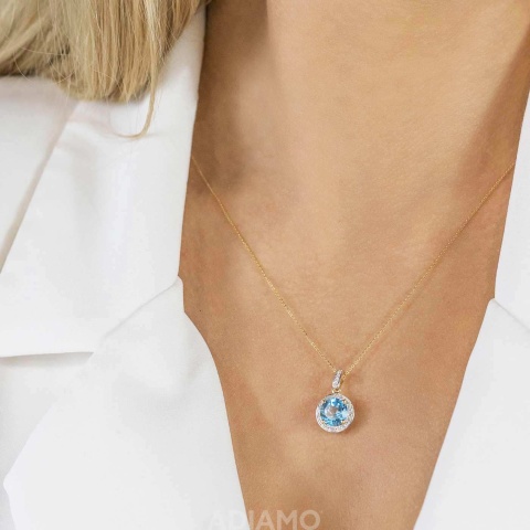 Zawieszka z niebieskim topazem i diamentami (P75601 Y BT)