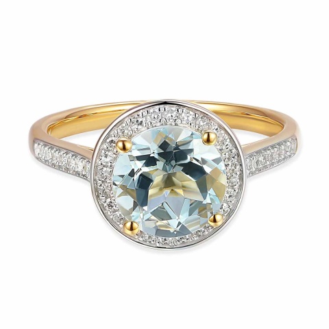 Pierścionek z akwamarynem i diamentami (R75601 Y AQ)