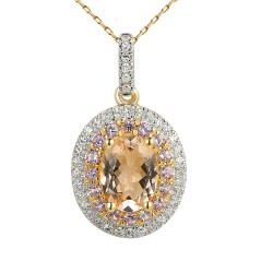 Zawieszka z morganitem, różowymi ametystami i diamentami (P88810 Y MR) - zdjęcie: 2