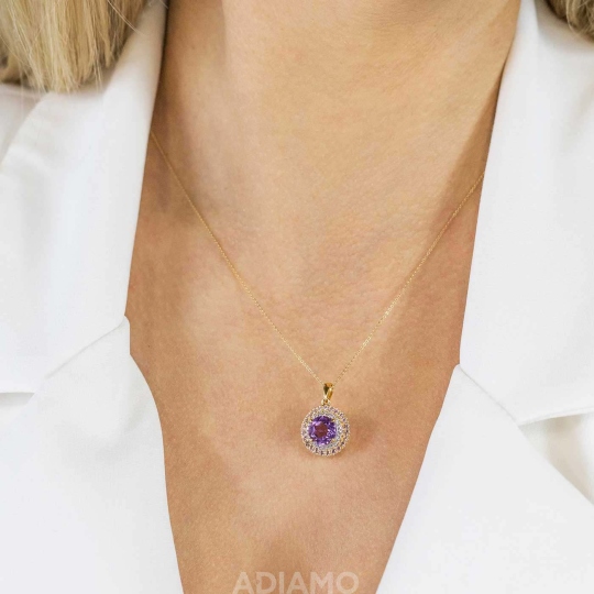 Zawieszka z różowymi ametystami i diamentami (P88806 Y PAM)