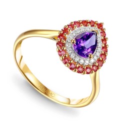 Pierścionek z ametystem, rodolitami i diamentami (R90190 Y AM): 15 - zdjęcie: 2