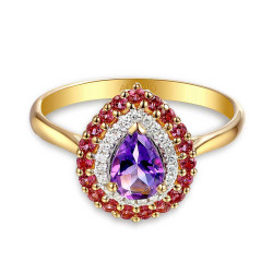 Pierścionek z ametystem, rodolitami i diamentami (R90190 Y AM): 10 - zdjęcie: 4