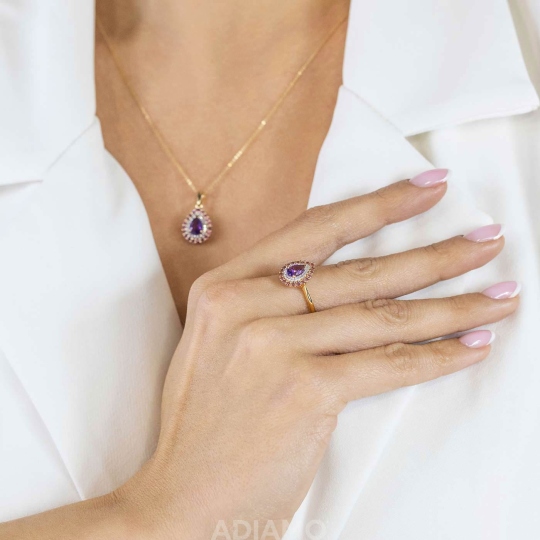 Pierścionek z ametystem, rodolitami i diamentami (R90190 Y AM): 15