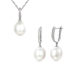 Komplet biżuterii z perłami i diamentami (Komplet 21600 W)