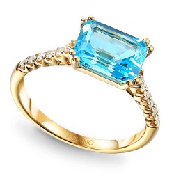 Pierścionek z niebieskim topazem i diamentami (R86442 Y BT): 14 - zdjęcie: 2